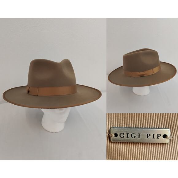 Gigi Pip Wide Brim Fedora Hat Women\'s 59 Beige 100% Australian Wool #W4708 main image 4